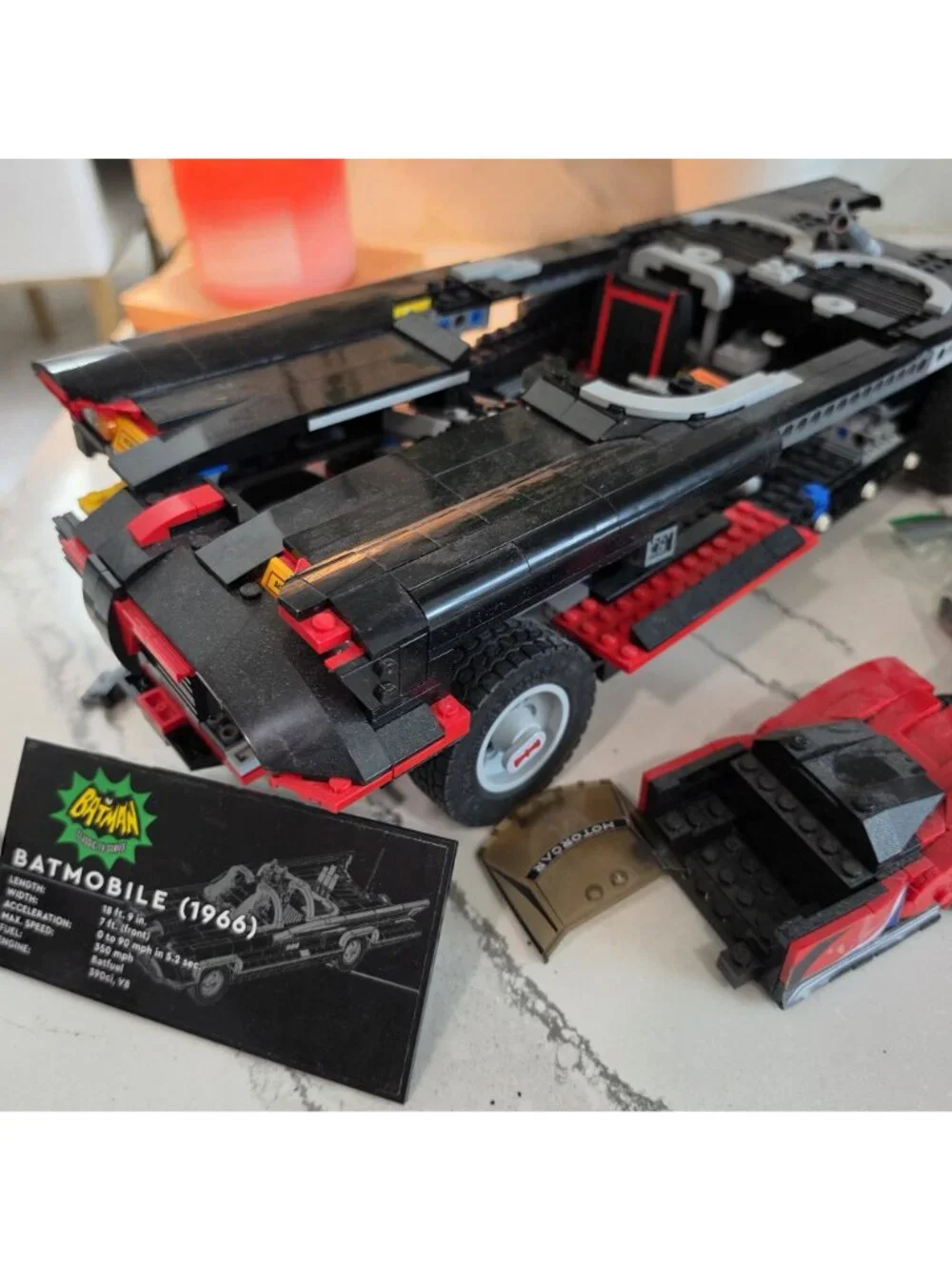 1966 Batmobile Lego Set With Extra Pieces for a mini car partially assembled